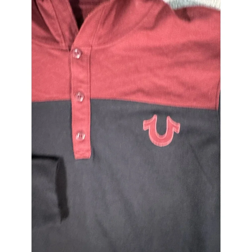 True Religion Hoodie Men's‎ Small Red Hooded 3 Button Henley Gray